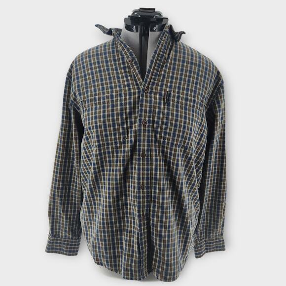 Abercrombie & Fitch Button Down Heavyweight Mens S Plaid Blue Green Collard VTG - Picture 1 of 7